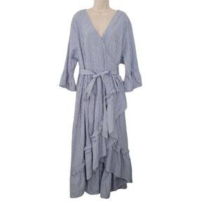 Who What Wear Blue Stripe Ruffle Wrap Dress